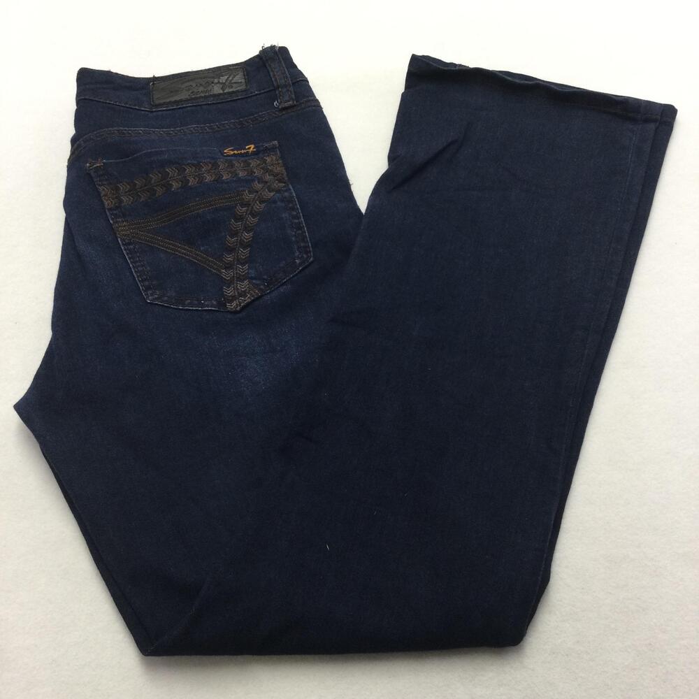 Seven7 Lucky Boot Jeans Womens 8 Blue Wash Bootcut Stretch Low Rise Embroidered